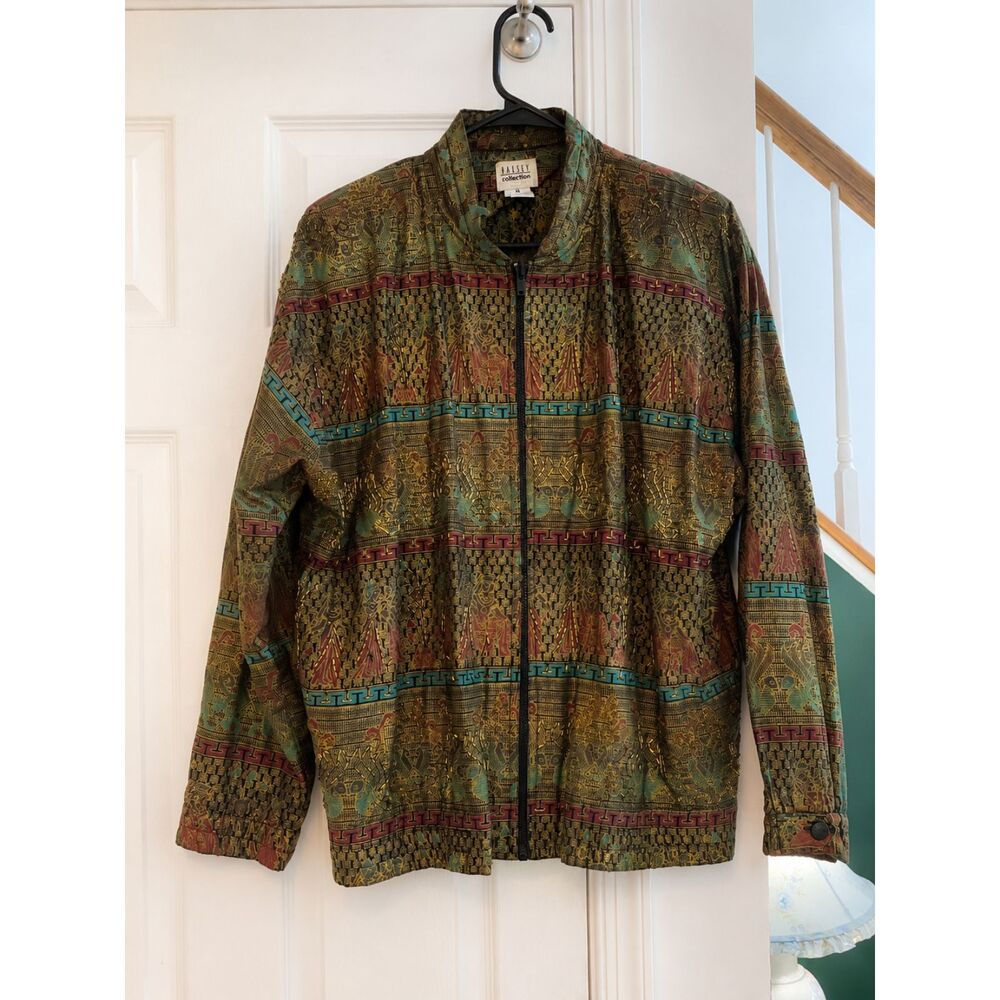 Vintage Halsey Collection Egyptian Jacket Beaded Sequin Cotton Bomber Medium